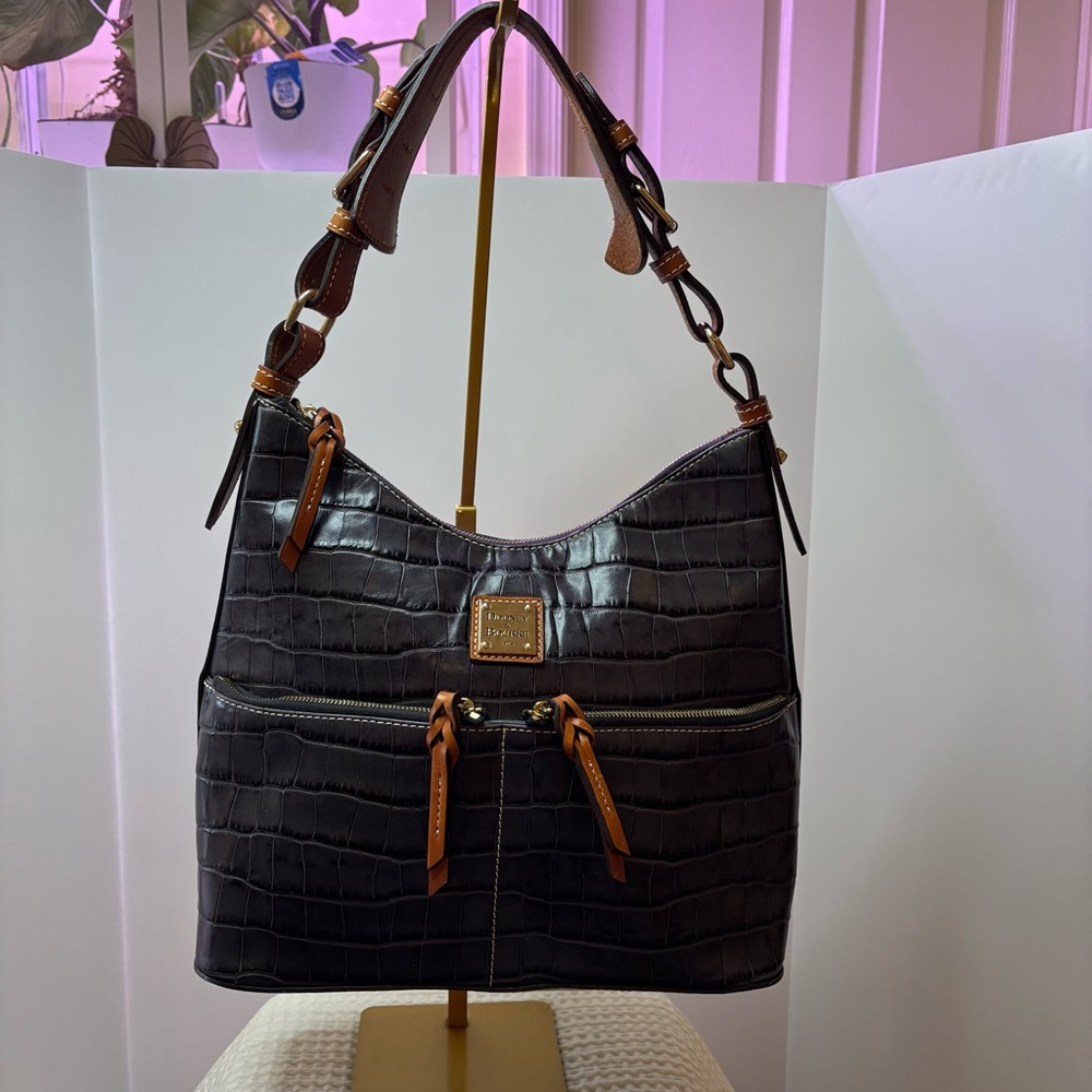 Dooney & Bourke Croc Embossed Leather Hobo Shoulder Bag